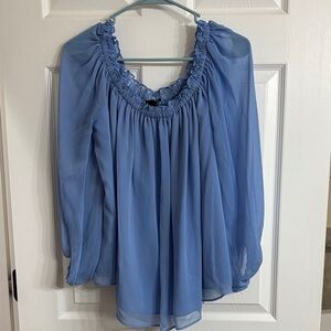 INC International Concepts Light Blue Ruffled Blouse